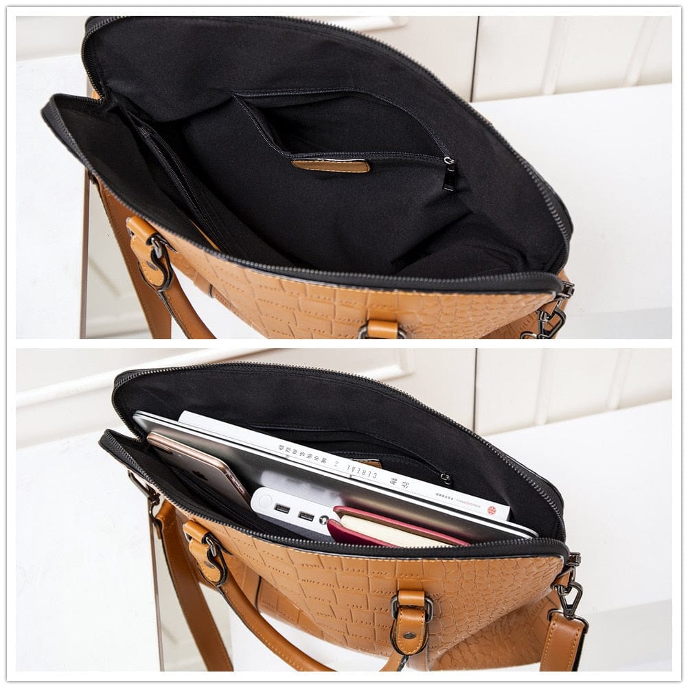 Sac femme ordinateur noir, design soigné en cuir PU, parfait pour une élégance professionnelle