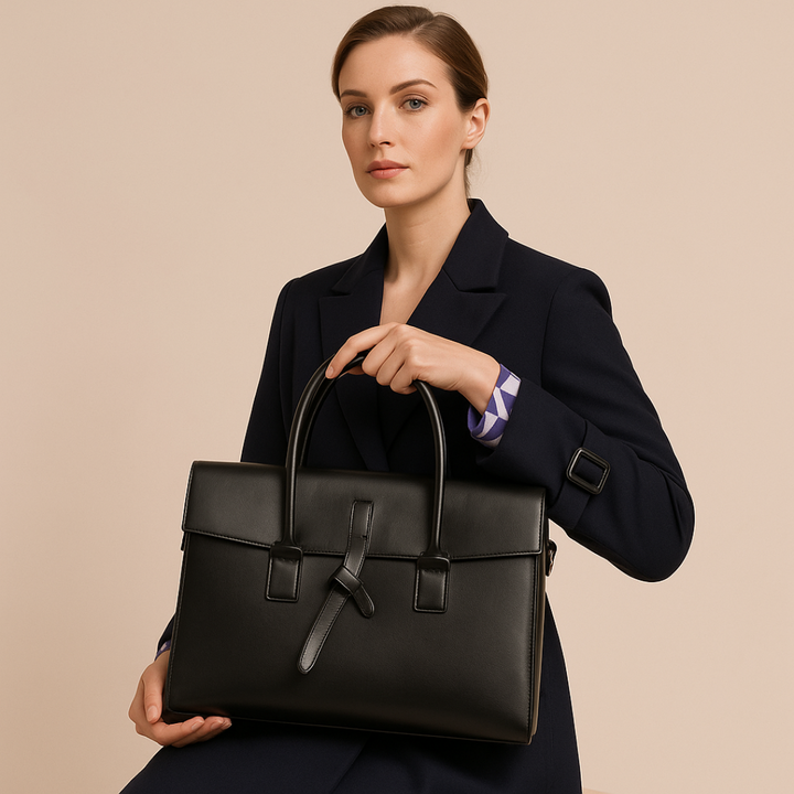 Sac ordinateur femme Roxane en cuir noir, élégant et professionnel, pour protection optimale de documents.
