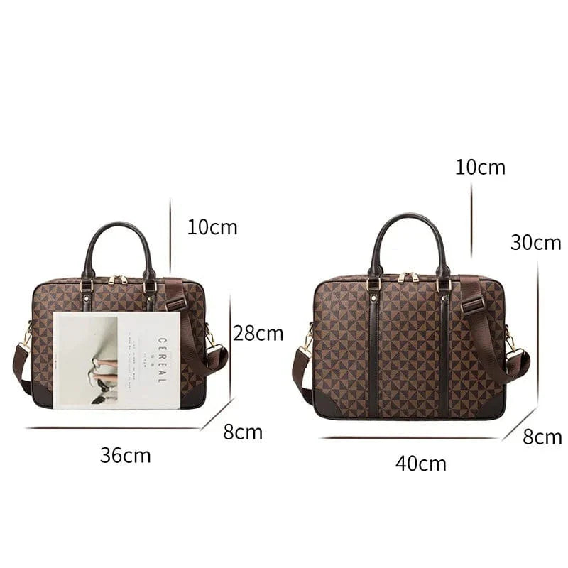 Sac professionnel pour femme avec ordinateur portable, doté de poignées robustes et d'un design élégant en cuir PU texturé.
