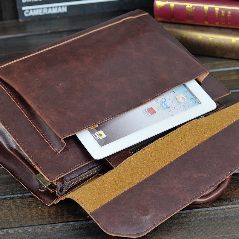 Sac femme en cuir PU noir avec poignées confortables pour ordinateur.