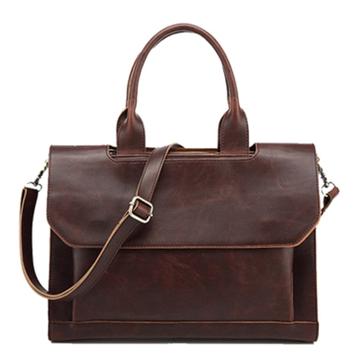 Sac de travail pour femme, cuir PU marron, peut contenir un ordinateur portable.