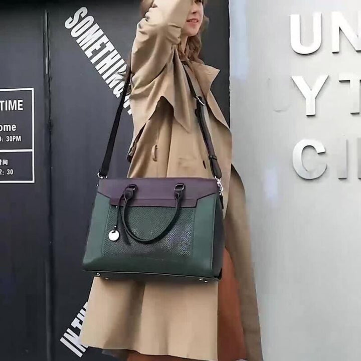 Sac ordinateur Mathilde en cuir PU vert pour femme, parfait pour le travail et les professionnelles élégantes.