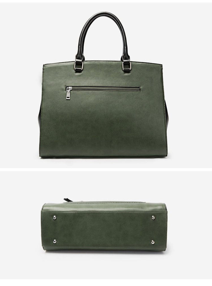 Sac multifonction Mathilde vert en cuir PU, un choix idéal pour un look professionnel et féminin.