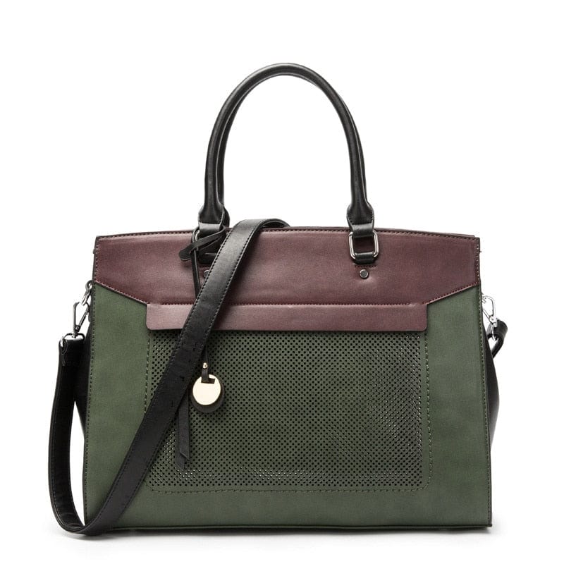 Sac mallette Mathilde en cuir PU vert, idéal pour transporter un ordinateur portable avec style et élégance.
