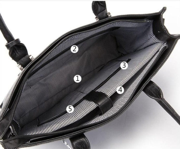 Sac de travail Mathilde vert en cuir synthétique, conçu pour les femmes actives et organisées.