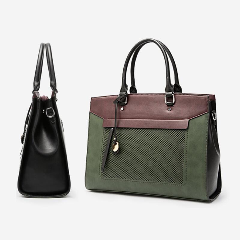 Accessoire professionnel Mathilde en cuir PU vert, sac ordinateur et mallette femme tendance et fonctionnel.