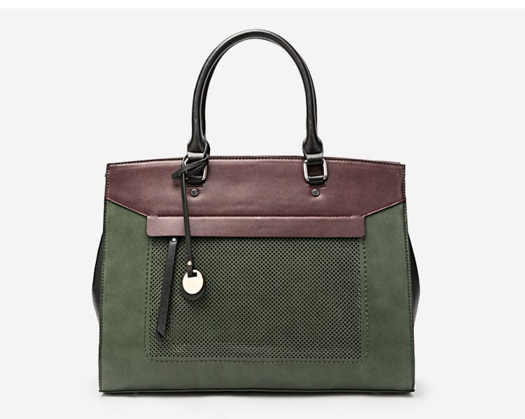 Sac en cuir vert Mathilde, parfait pour le travail, alliant style sac à main et fonctionnalité mallette PC.