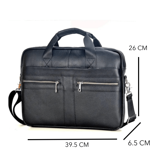 Sacoche ordinateur cuir véritable noir pour homme d'affaires, avec bandoulière réglable, style moderne et élégant