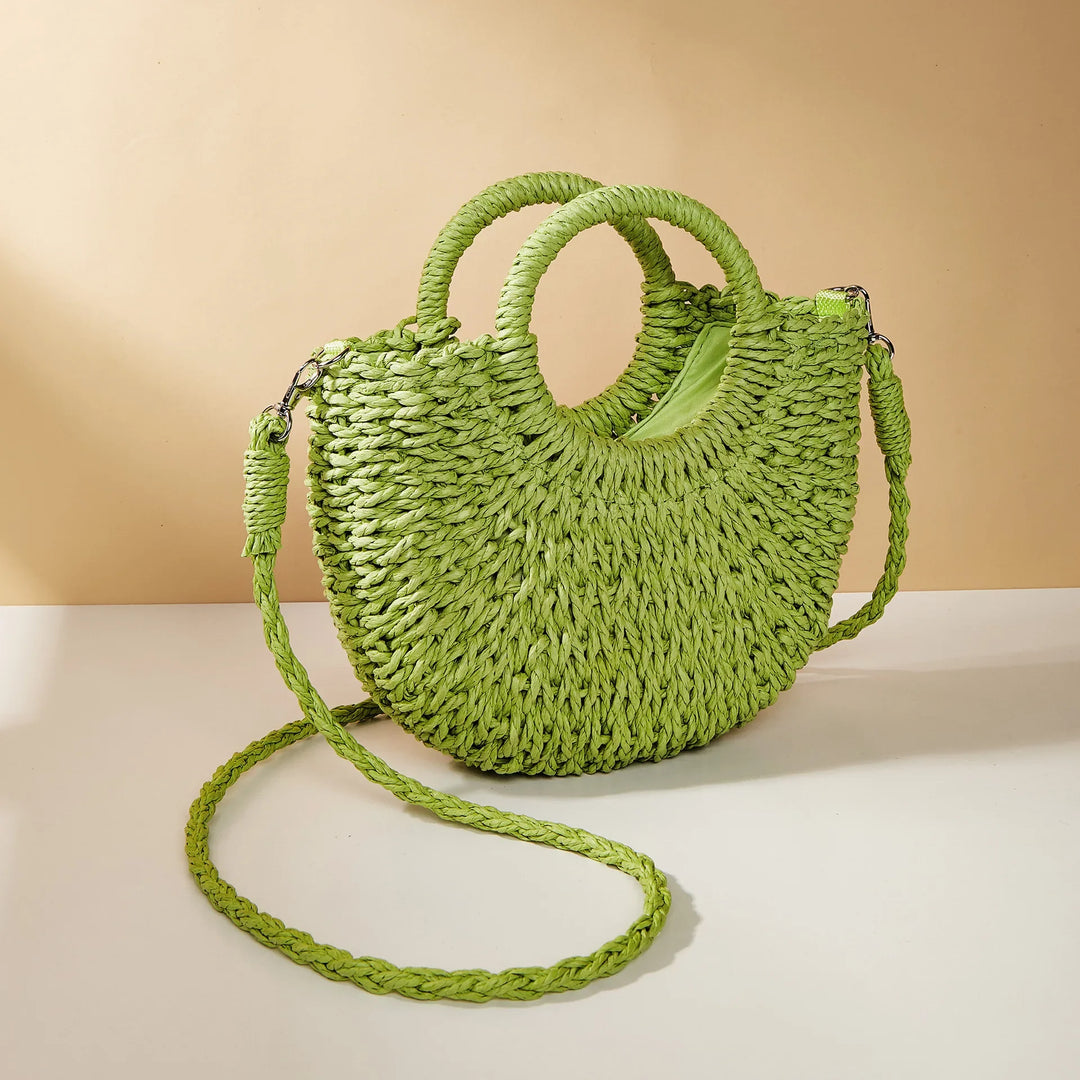 Sac d'été osier orange demi-lune, parfait pour la plage ou la ville, femme tendance.