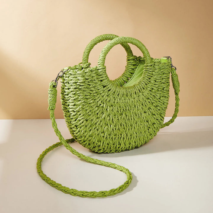 Sac d'été osier orange demi-lune, parfait pour la plage ou la ville, femme tendance.