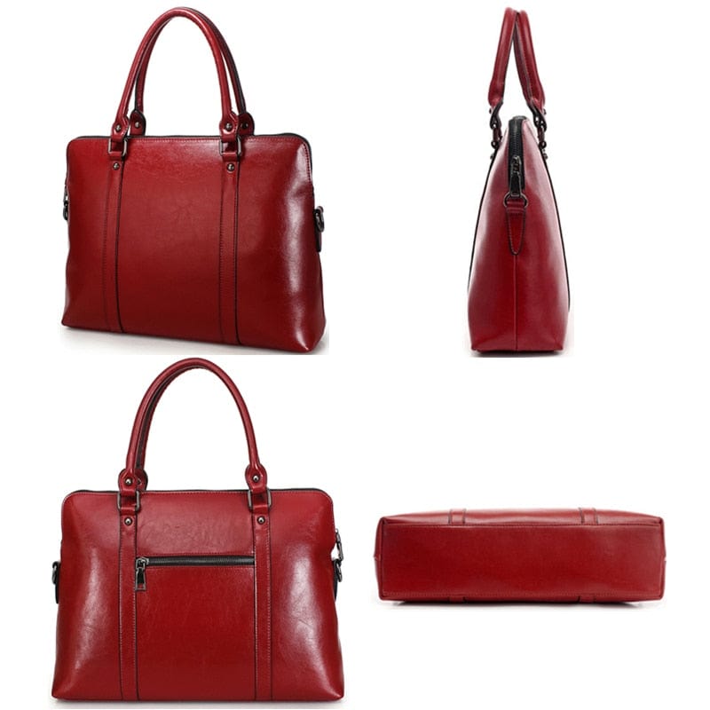 Sac en cuir véritable noir, anse robuste, idéal pour transporter PC portable et documents femme.
