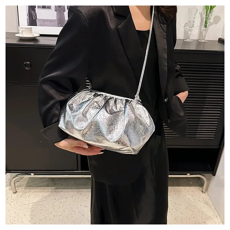 Pochette glamour argentée en cuir PU pour femme, sac de soirée élégant et moderne