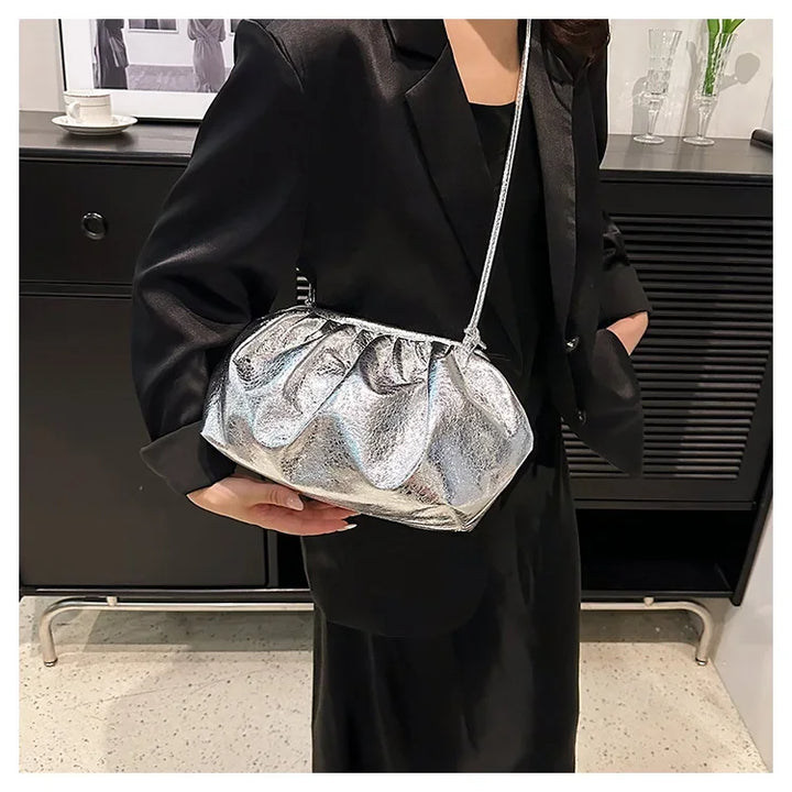 Pochette glamour argentée en cuir PU pour femme, sac de soirée élégant et moderne