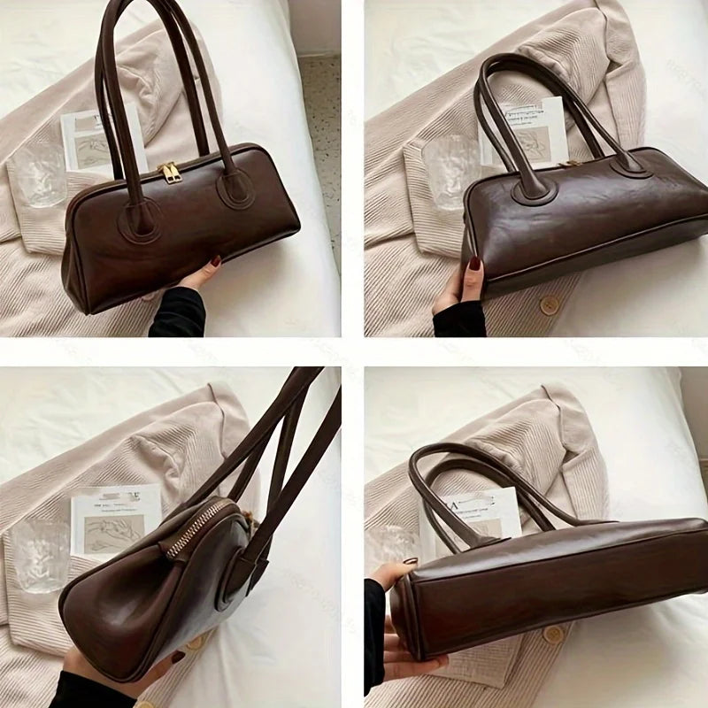 Sac élégant en similicuir noir, porté épaule, avec bandoulière réglable, idéal pour toutes occasions.
