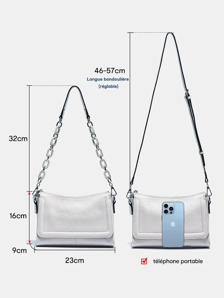 Sac en cuir véritable Sarah pour femme, couleur camel, avec poignée supérieure et bandoulière amovible.