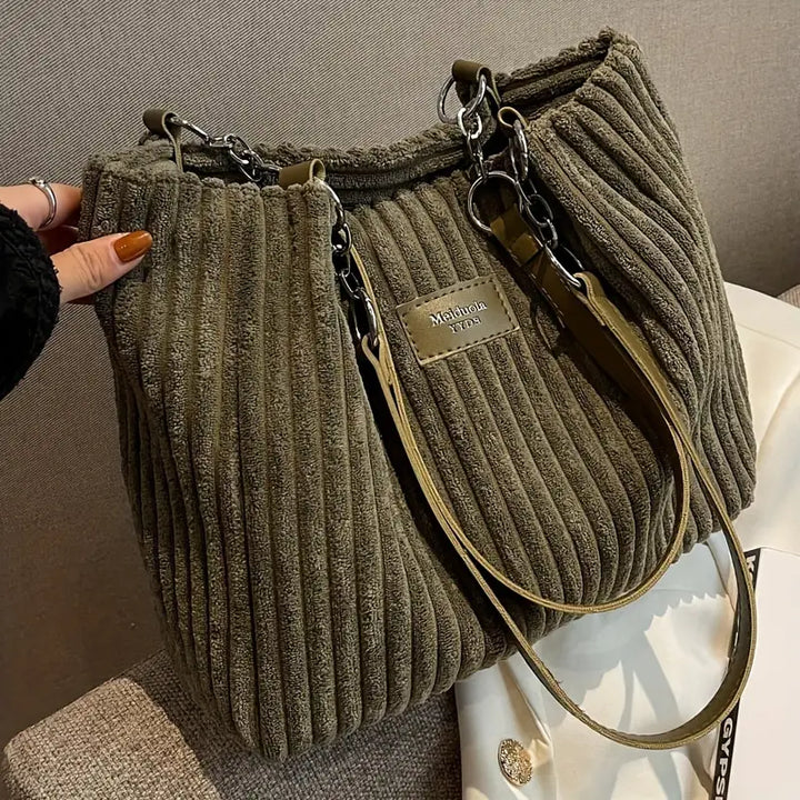 Sac à main shopper femme grande capacité en velours côtelé chic, parfait accessoire mode et élégant.