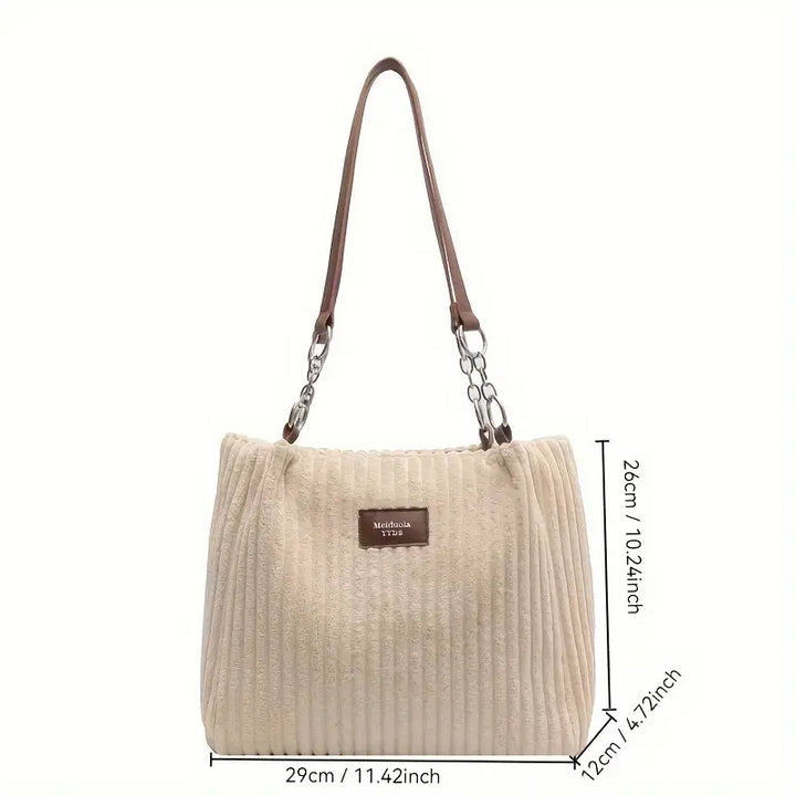 Sac velours côtelé femme, shopper élégant grande capacité, sac à main et bandoulière, mode chic.