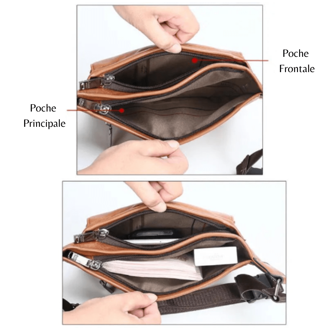 Sacoche banane en cuir vegan anthracite, discrète et fonctionnelle pour homme.