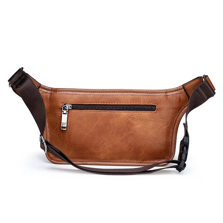 Sacoche ceinture unisexe en cuir vegan marron, tendance et polyvalente.