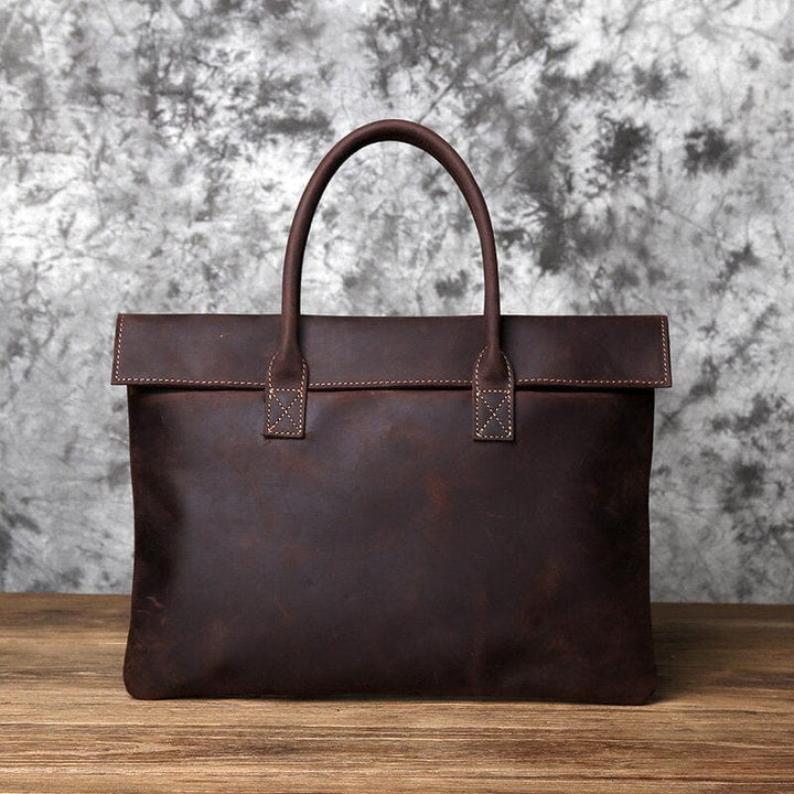 Sacoche business homme en cuir véritable marron, bandoulière ajustable, pour ordinateur portable