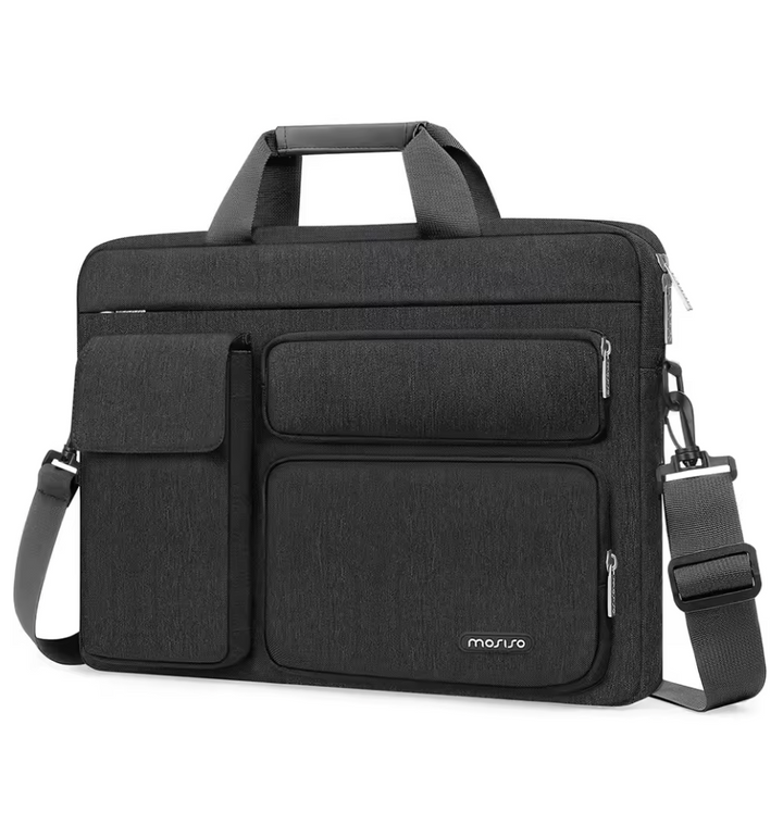 Sacoche d'ordinateur femme gris foncé de 17 pouces, polyvalente pour les déplacements professionnels et l'école.