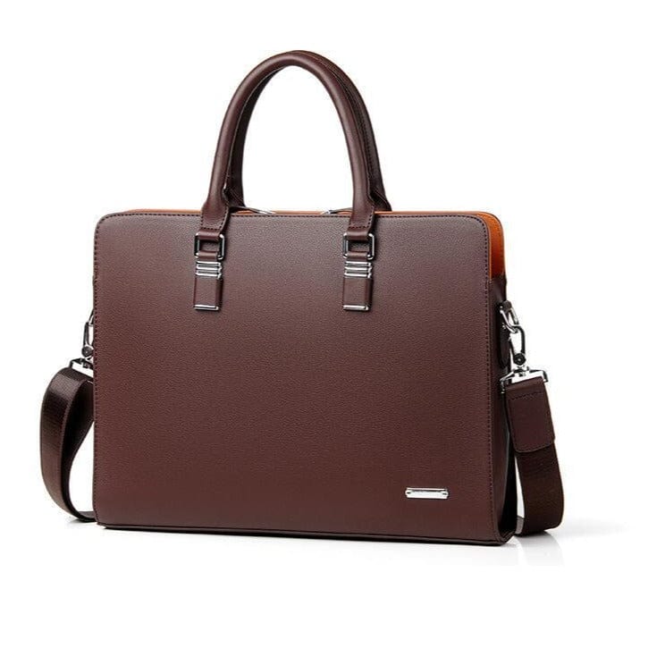 Sacoche élégante en cuir véritable couleur café, accessoire indispensable pour homme d'affaires.