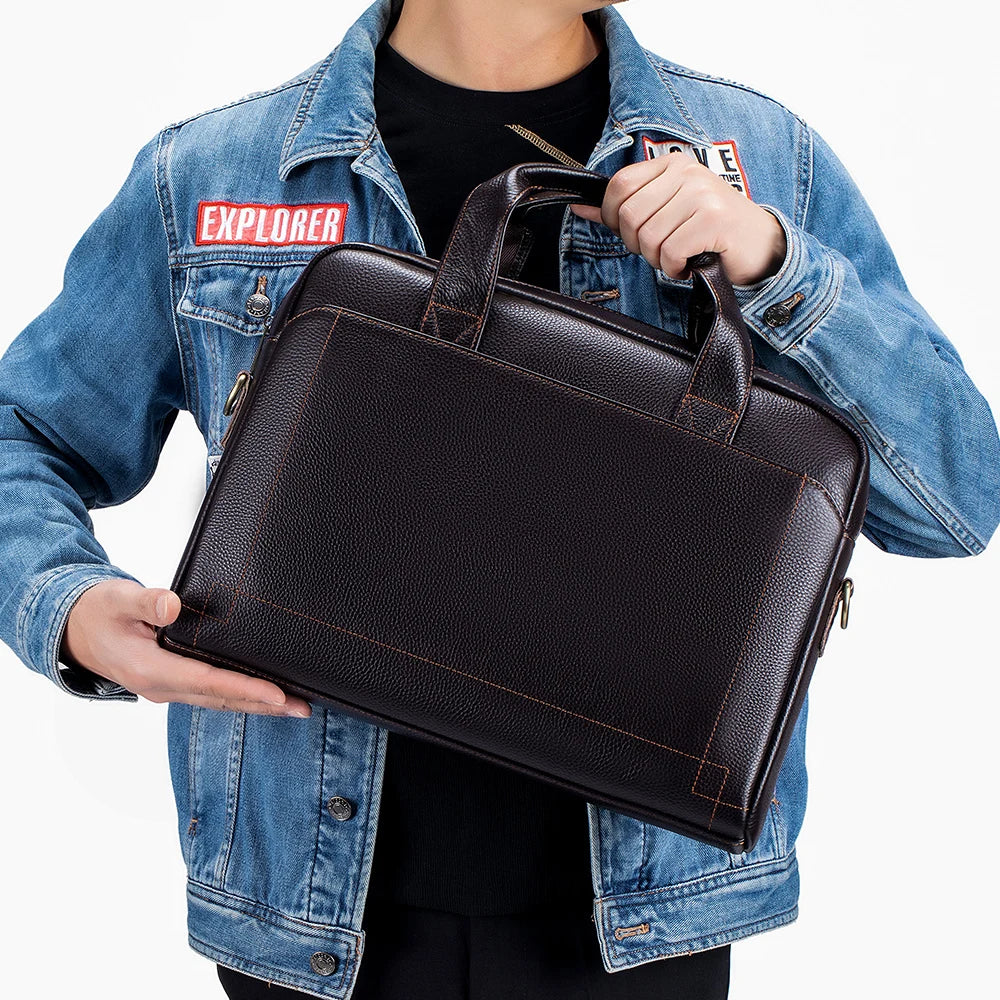 Sacoche professionnelle élégante en cuir synthétique, pour ordinateur portable 13.3 pouces, parfaite pour le bureau.