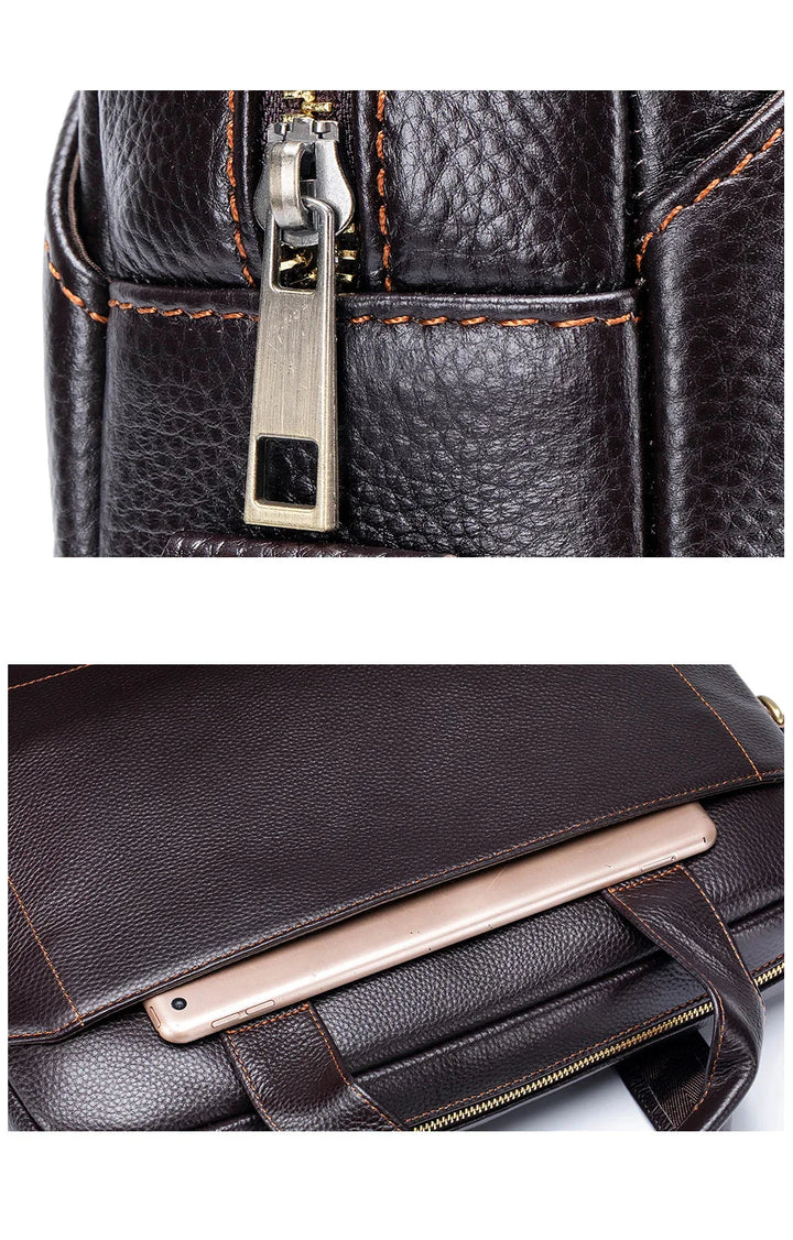 Sacoche ordinateur unisexe chic 13.3" couleur café, style professionnel pour homme et femme, idéale bureau.