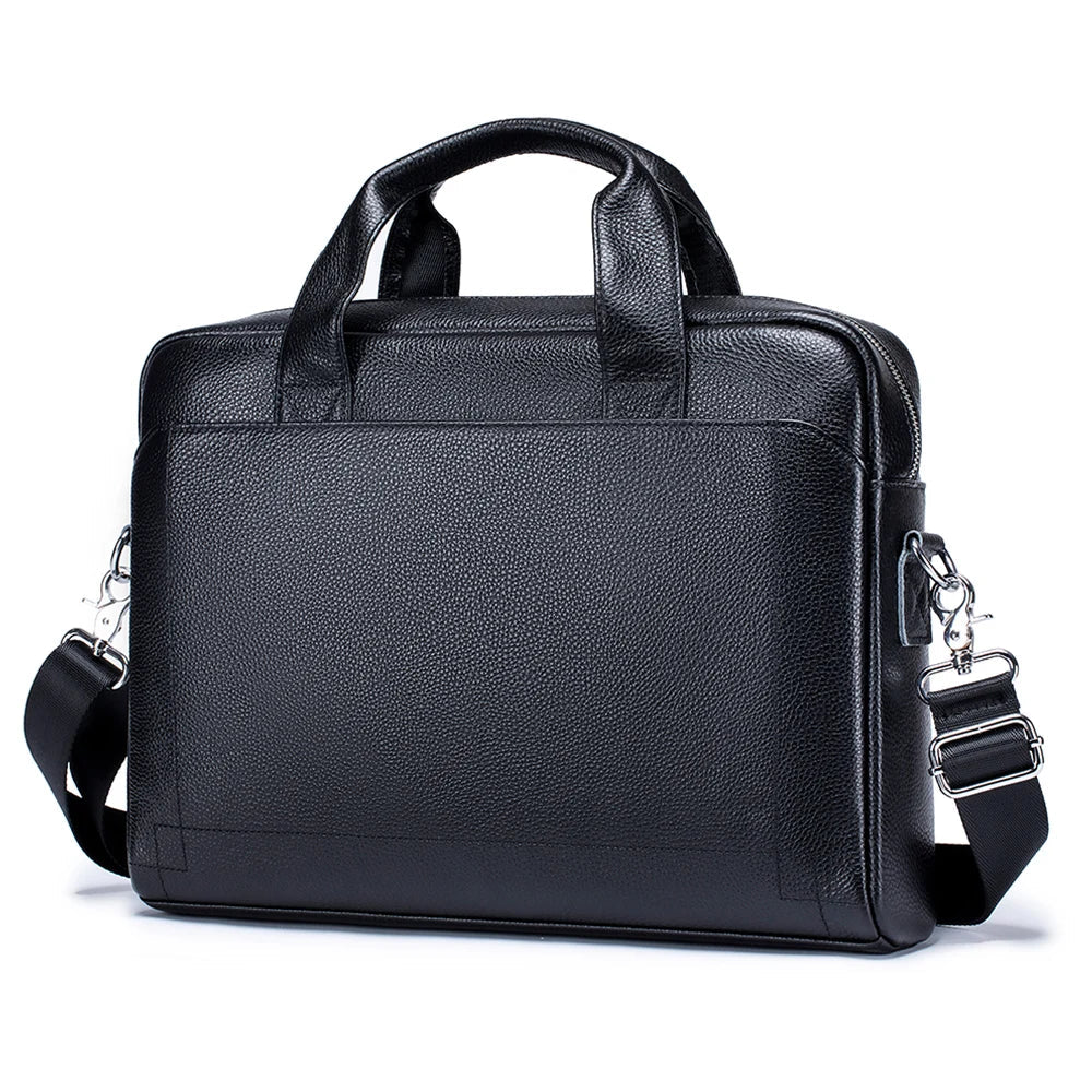 Sacoche robuste en cuir synthétique pour ordinateur portable 13.3", dotée de multiples poches pour accessoires.