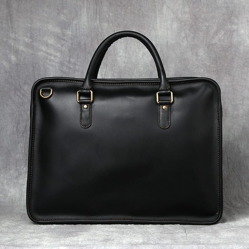 Sacoche homme en cuir véritable noir, parfaite pour transporter un ordinateur portable au travail.