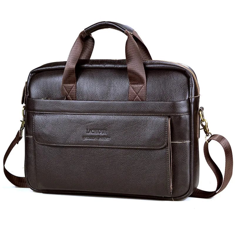 Sacoche homme en cuir noir, parfaite pour transporter un ordinateur et documents professionnels.
