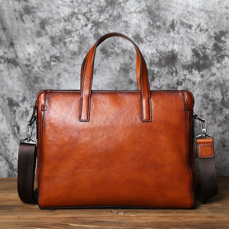 Sacoche ordinateur en cuir noir, accessoire de travail professionnel pour homme, portable 14 pouces.