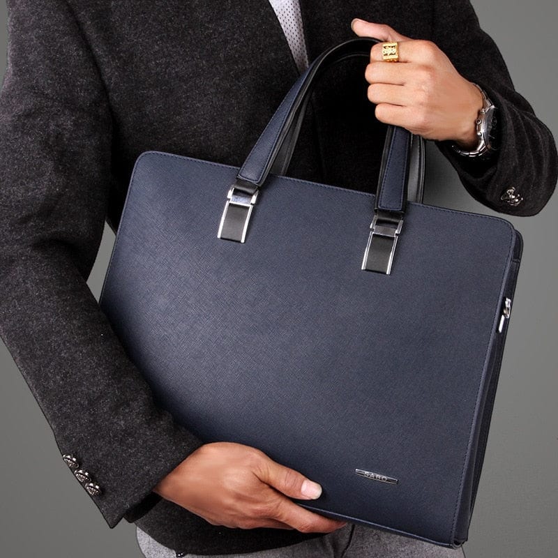 Sac ordinateur homme en cuir PU bleu, parfait pour le bureau et les déplacements professionnels.