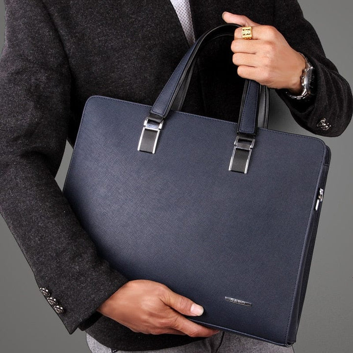 Sac ordinateur homme en cuir PU bleu, parfait pour le bureau et les déplacements professionnels.