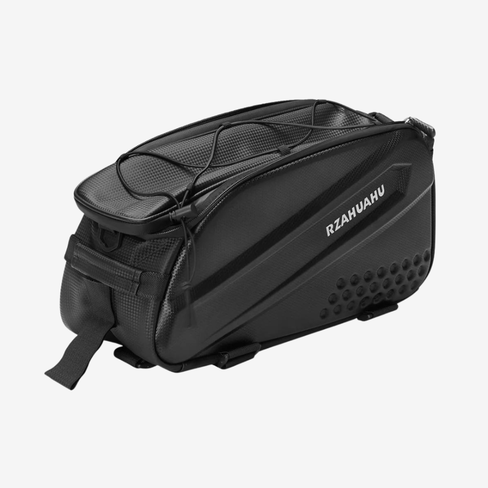 "Sacoche vélo rigide 25L imperméable, fixée sur porte-bagages, idéale cyclotourisme et trajets urbains, polyester résistant."