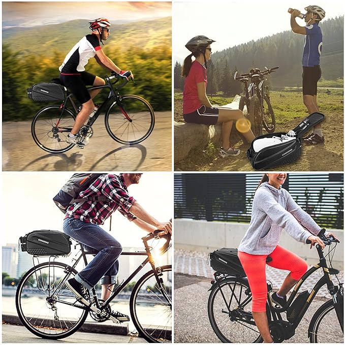 "Sacoche vélo rigide 25L imperméable, fixée sur porte-bagages, idéale cyclotourisme et trajets urbains, polyester résistant."