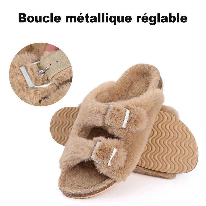 Sandales Boston pelucheuses chaudes pour femme, parfaites pour se détendre en hiver avec style et douceur.
