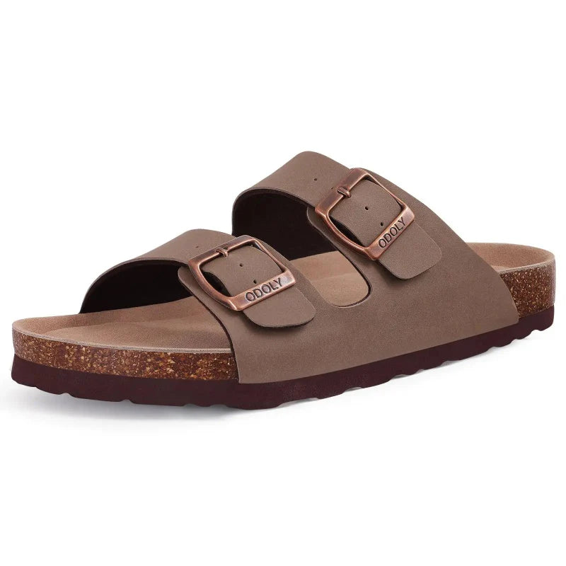 Sandales ergonomiques à boucles, conçues pour le confort de marche et les longues journées d'été.