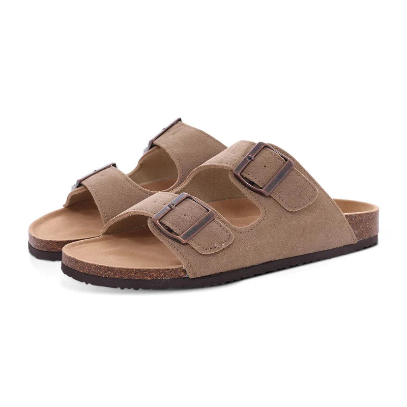 Sandales confortables unisexe à double boucle pour femme et homme, parfaites pour l'été et pieds sensibles.