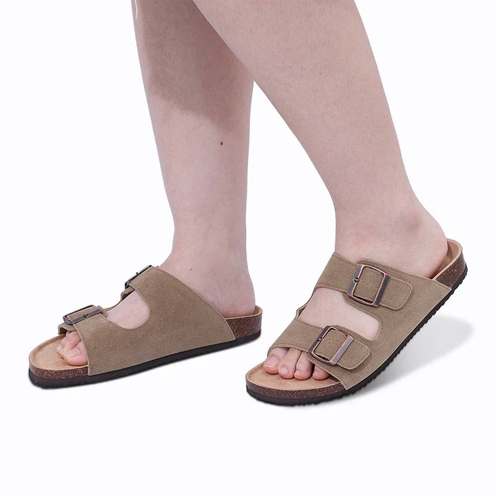Chaussures femme sandales confortables à double boucle, légères et ajustables pour le support plantaire estival.