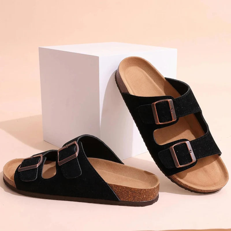 Paire de sandales d'été confortables et légères, à double boucle, idéales pour les pieds sensibles des femmes et hommes.
