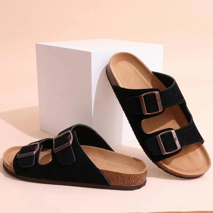 Paire de sandales d'été confortables et légères, à double boucle, idéales pour les pieds sensibles des femmes et hommes.