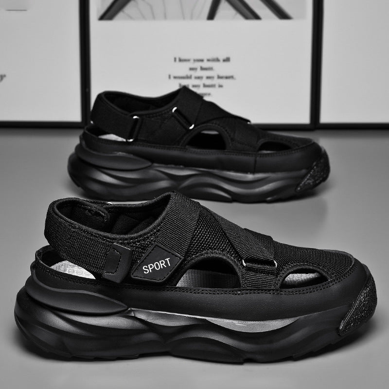 Sandales de marche pour hommes, robustes et confortables avec semelles épaisses amortissantes et fermeture velcro.