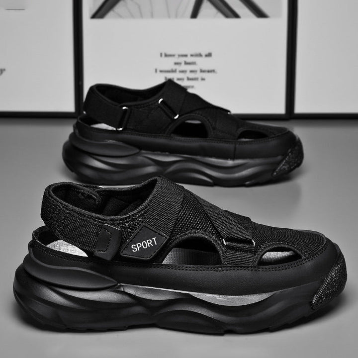Sandales de marche pour hommes, robustes et confortables avec semelles épaisses amortissantes et fermeture velcro.