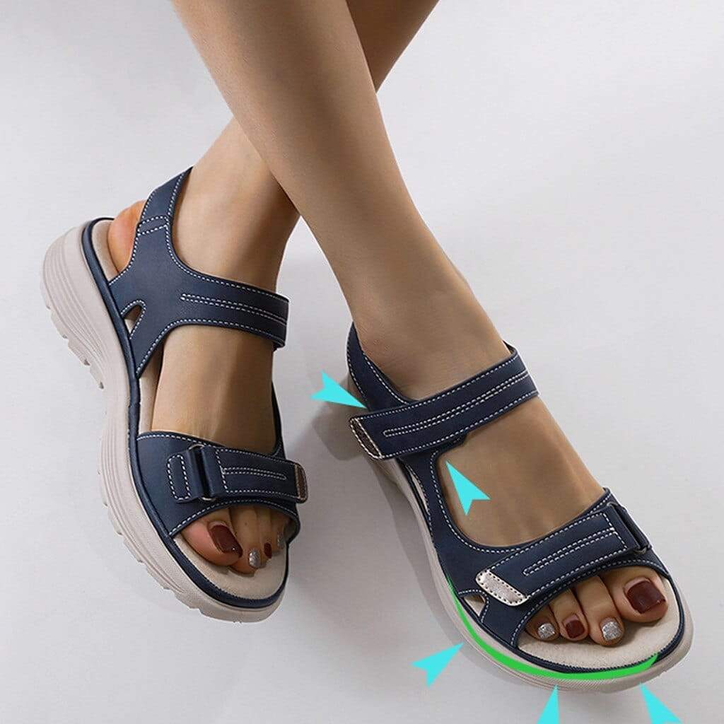 "Sandales d'été pour femmes, élégantes et orthopédiques, avec arc de soutien, en cuir beige et semelle légère."
