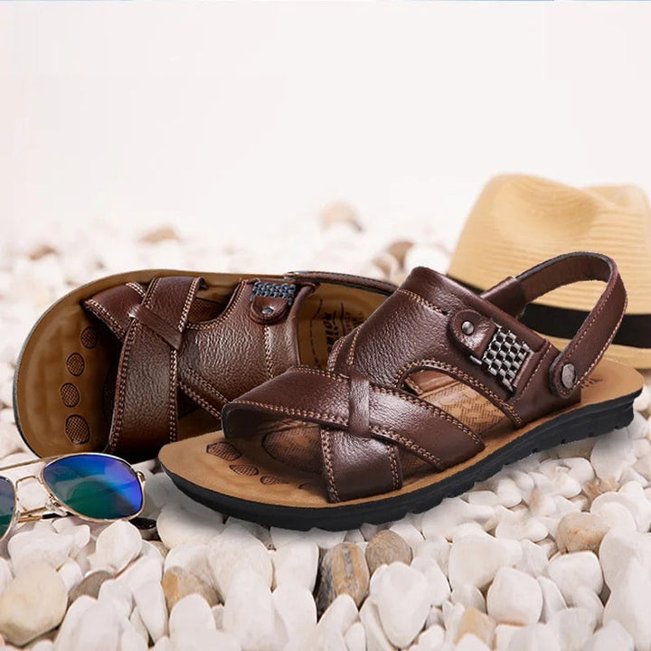 "Sandales en cuir pour homme, orthopédiques et réglables, design élégant et lanières en cuir marron brun"