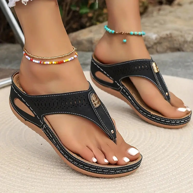 Sandales été femme, orthopédiques, semelle épaisse, confort optimal.  Design aéré.