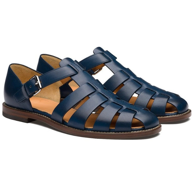Sandales homme en cuir, style élégant et confortable.  Modèle à plusieurs lanières.