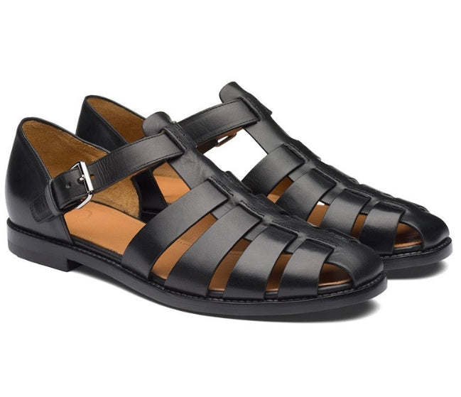 Sandales homme en cuir, style élégant et confortable.  Modèle à plusieurs lanières.