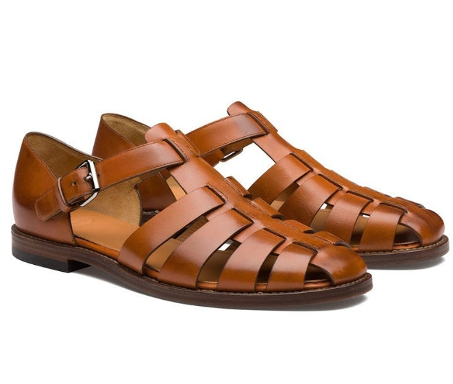 Sandales homme en cuir, style élégant et confortable.  Modèle à plusieurs lanières.